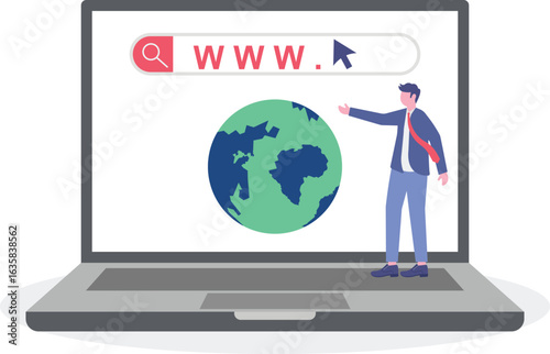 Global web connection, VPN access, Ad blocking software concept with tiny people.

