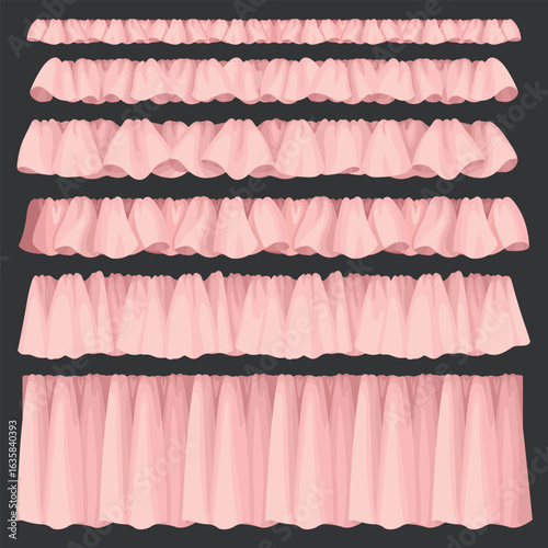 Pink Ruffle Trim Set Vector stock illustration Cute Fabric Borders in Various Styles 2