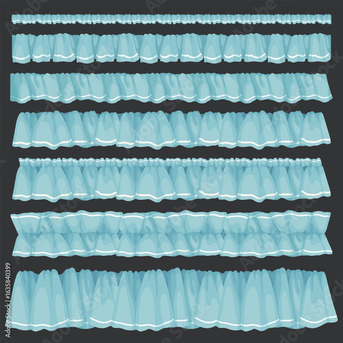 Blue Ruffle Trim Set Vector stock illustration Cute Fabric Borders in Various Styles