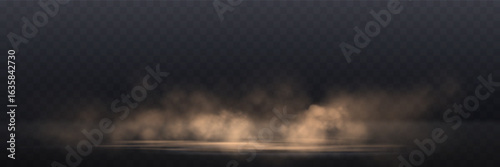 Orange smoke or haze, overlay effect on a transparent background. Water surface, magic fog, vapor on floor, mystery light steam. Abstract vector illustration.