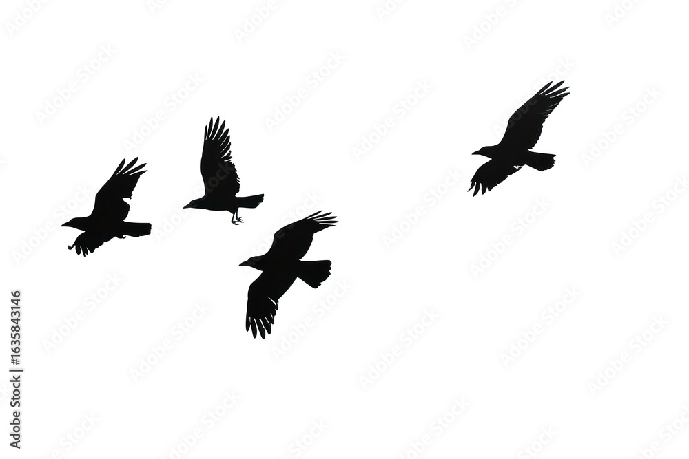 Fototapeta premium Silhouette birds flying skyward gracefully