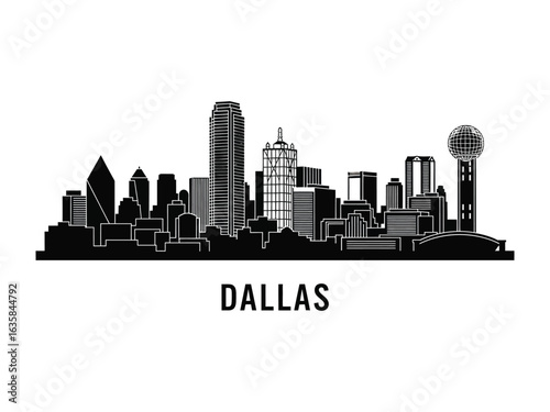 Dallas Skyline Silhouette: A striking silhouette of the Dallas skyline. Featuring iconic skyscrapers, a timeless cityscape, capturing urban elegance.