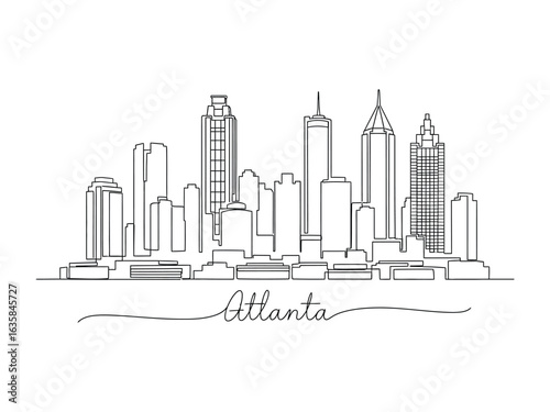 Atlanta Skyline: A detailed linear illustration of the Atlanta skyline, capturing its urban silhouette with precise lines. 