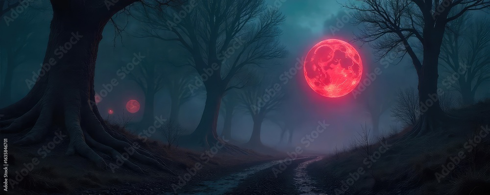 Fototapeta premium Eerie, glowing orbs float amidst a dark, shadowy landscape; a mystical, otherworldly scene evocative of death and the afterlife Perfect for fantasy, horror, or spiritual themes , specter, eerie