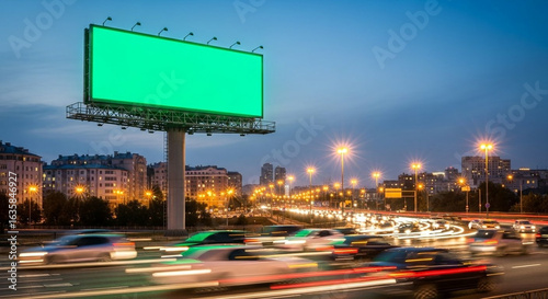 City highway at night with empty billboard