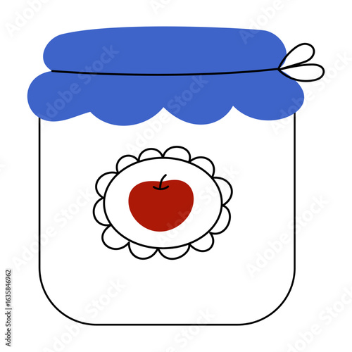 Apple jam jar icon with fruit label isolated on white background.