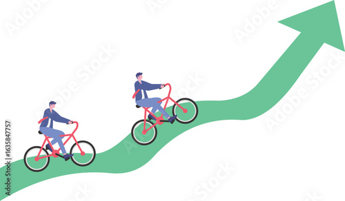 Flat illustration of businessman manager leads team with direction arrow motivating employees to achieve success together

