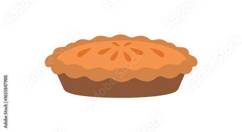 A tasty pumpkin pie with a decorative crust on an empty background for an ad