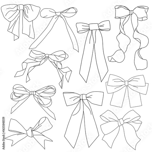 Tableau sur toile Illustration of various bows, black outline, transparent background