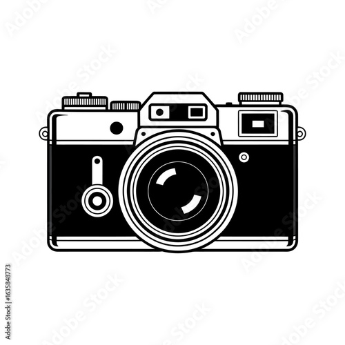 vintage camera silhouette black and white vector