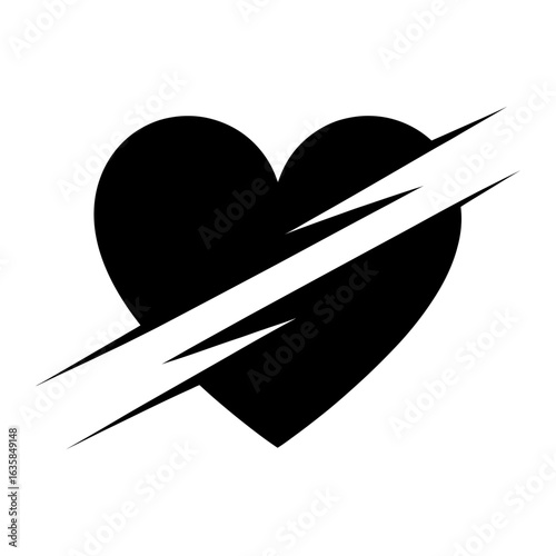 broken heart silhouette with a bold slash symbolizing heartbreak