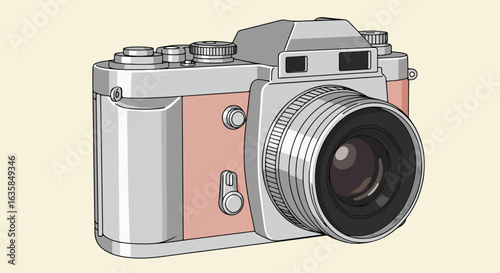 Analog Camera still life on solid backdrop for editorial illustrations