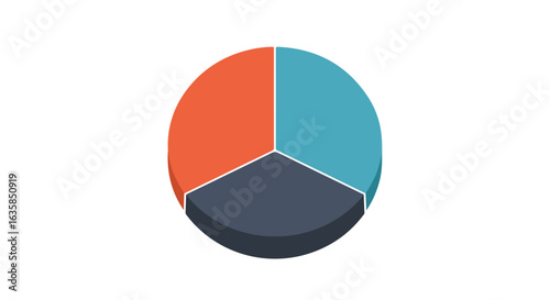 Pie chart on white backdrop to visualize data, compare percentages or ratios