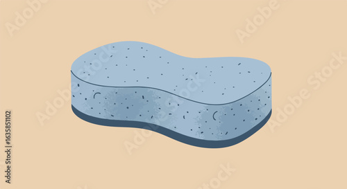 Single blue sponge on neutral background, illustration for cleaning or hygiene
