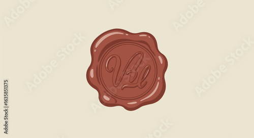 Graphic brown wax seal for invitation/authentication on off white background