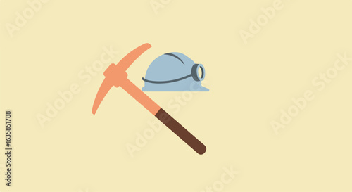 Isolated pickaxe and helmet flat design. Miner tools on plain background