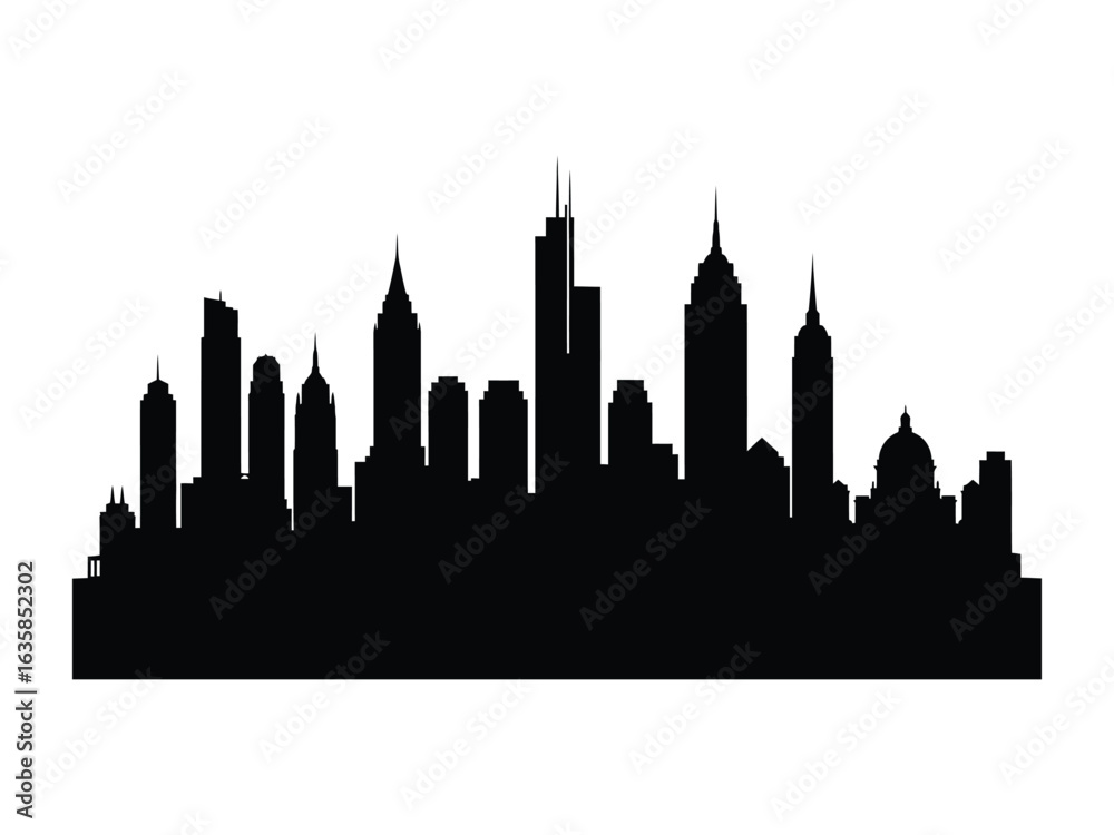 Obraz premium City Silhouette: A dark, striking silhouette of a modern cityscape, capturing the essence of urban architecture against a backdrop of open space.