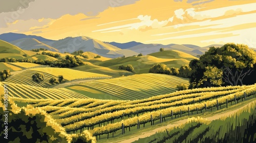 Wallpaper Mural Vineyard landscape at sunset. Torontodigital.ca