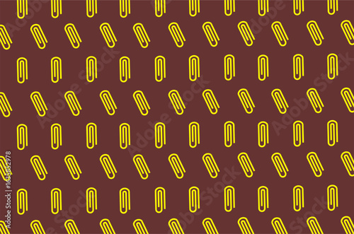 Seamless pattern of paper clip background. Yellow paper clips icon. Paper clip icon illustration. Photocopy attribute icon. Student supply tool for hard copy file.
