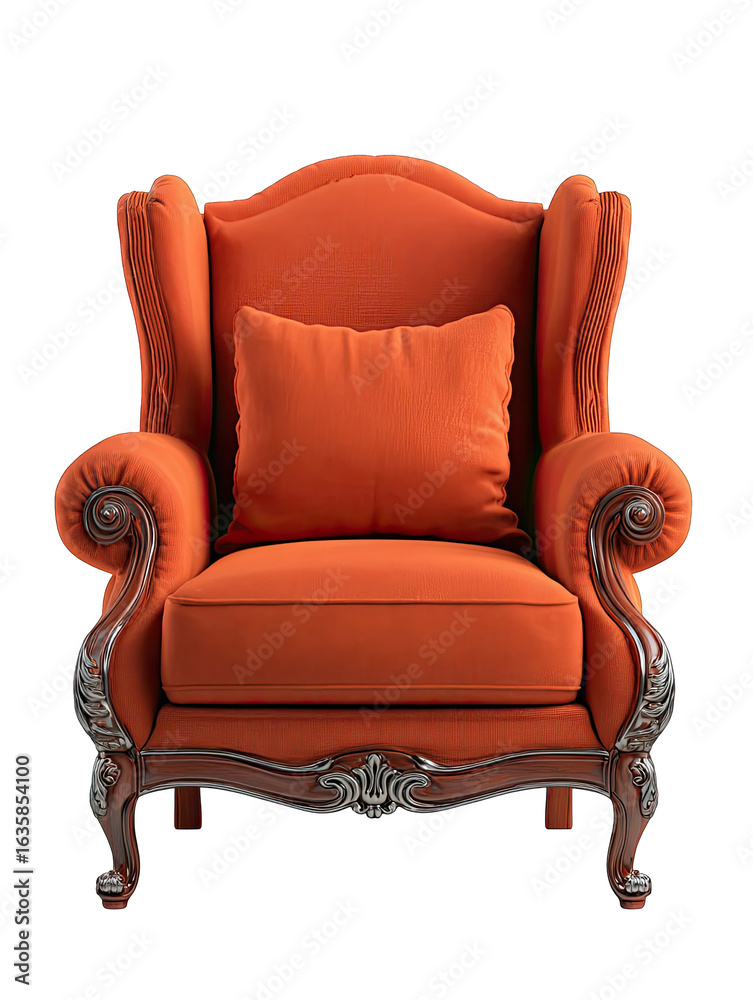 Ornate, orange wingback chair Ornate, orange wingback chair