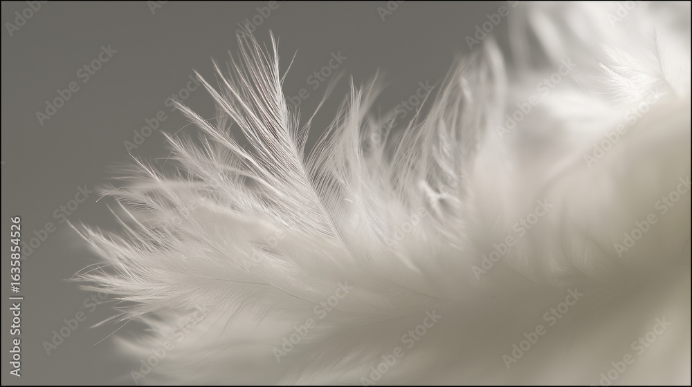 Obraz premium Close-up of a delicate white feather wing, showcasing intricate details in soft, focused light.
