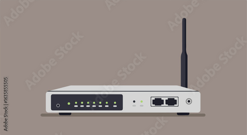 Wireless box, with antenna, transferring data, on a table, for home or office use
