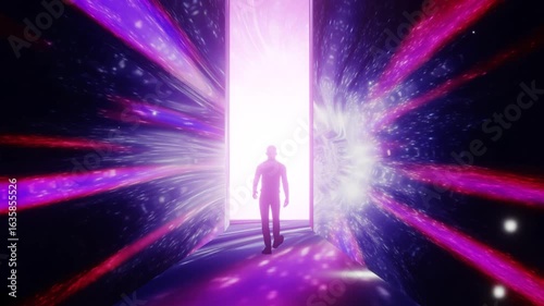 Man walks into an interdimensional door, wormhole tunnel, NDE, dream