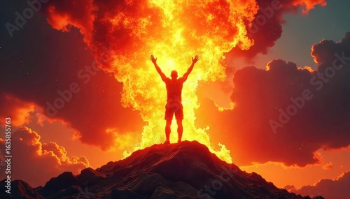 Triumphant flames soaring high, a fiery victory celebrated in vibrant hues A dynamic image depicting success and power through intense fire , red, success