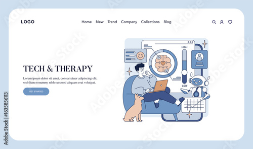 Tech Therapy Session with AI and Dog Vector Illustration