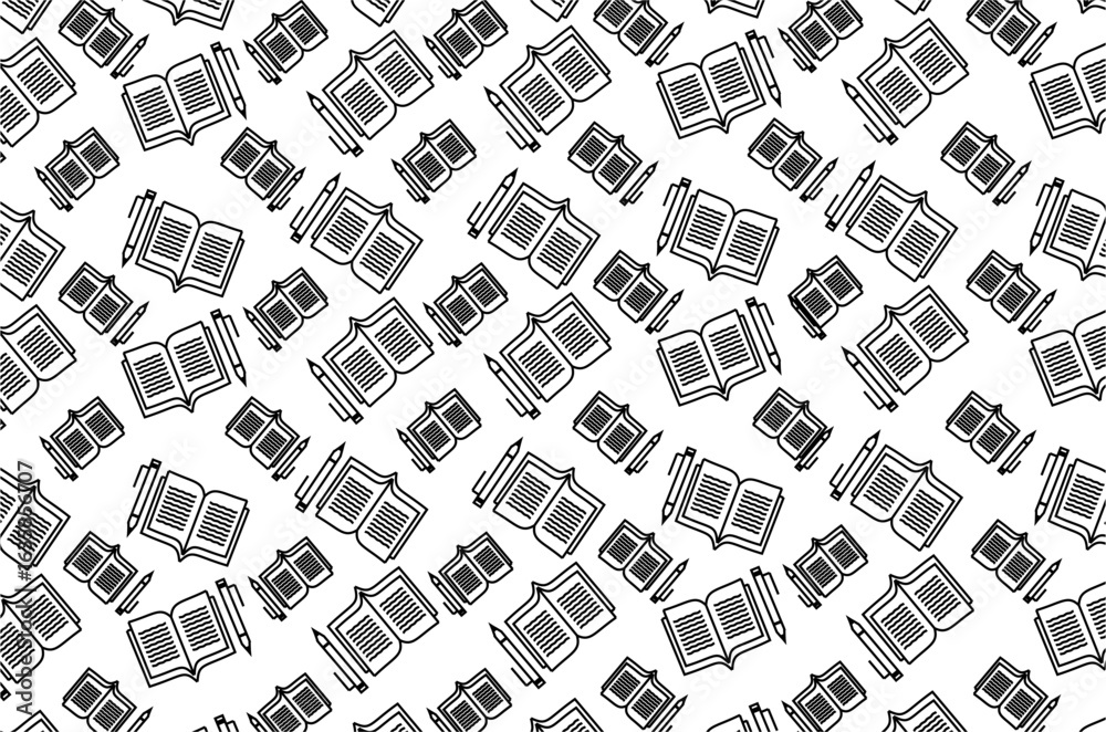 Seamless pattern of book and pen icons background. Perfect for wallpaper, education theme, wrapping paper, digital designs and other commercial needs.