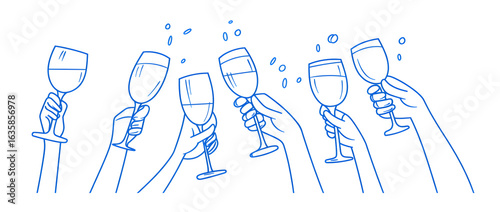 Sketch of group celebrating with wine glasses