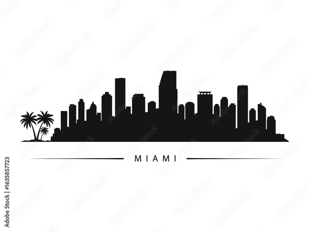 Obraz premium Miami Skyline: The iconic silhouette of the Miami skyline, capturing the city's famous landmarks and vibrant essence.