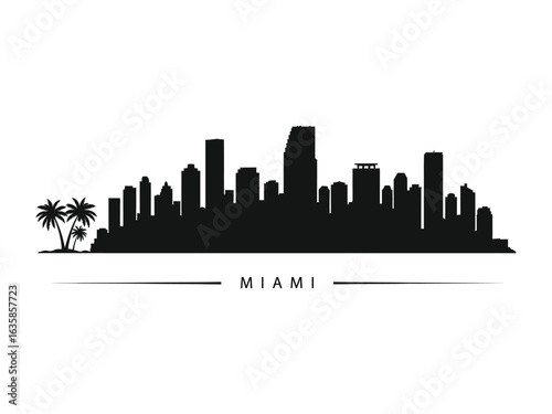 Miami Skyline: The iconic silhouette of the Miami skyline, capturing the city's famous landmarks and vibrant essence.