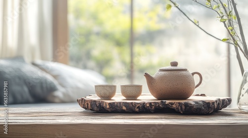 Simple tea ceremony scene by window