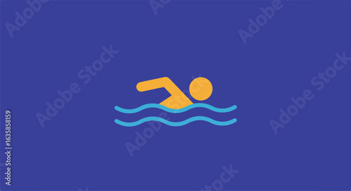 Swimmer icon graphic in blue water against a blue background, for any user design