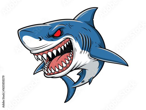 Menacing Shark: A fearsome illustration of a shark, showcasing sharp teeth and aggressive demeanor. Capturing the essence of ocean predator, ready to strike.
