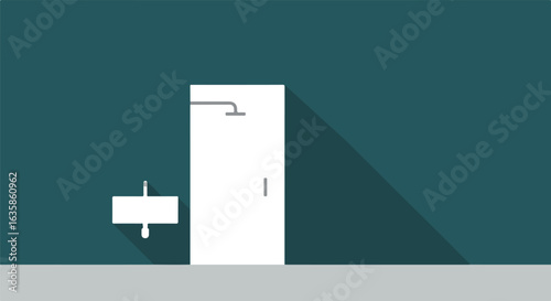Flat design shower and sink illustration. Interior wall background. Mockup for app icon