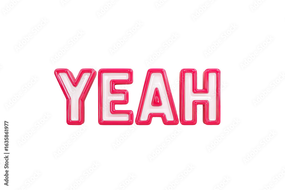 Fototapeta premium Neon Pink Yeah Sign Bright Text on Transparent Background Vibrant Modern Style