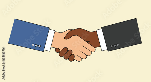 Cartoon Diverse Handshake on plain Backdrop for use in Partnership Illustration
