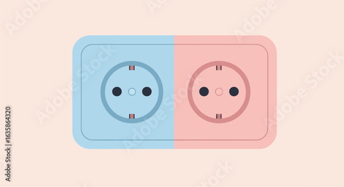 Two electrical outlets on a wall with blue and pink highlights. Power concept