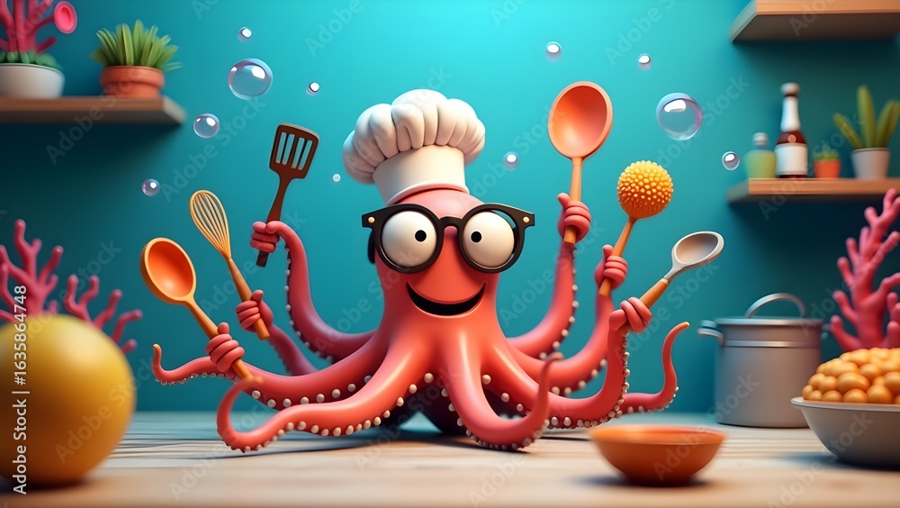 Naklejka premium Quirky Chef Octopus