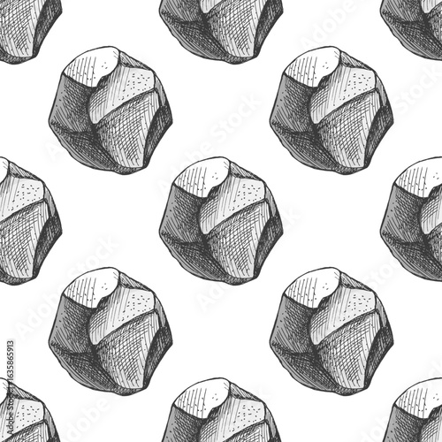 Hand drawn vintage seamless pattern of assorted rustic stones in color sketch style, vector illustration
