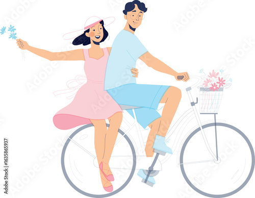 couple riding bicycle romantic date