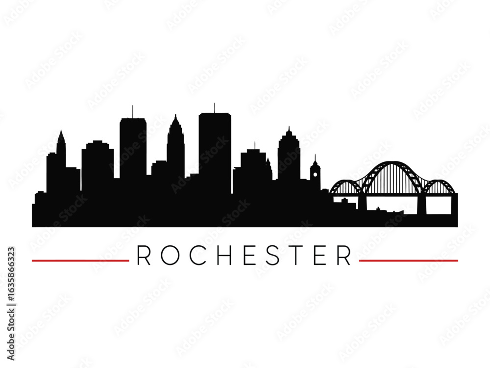 Naklejka premium City Silhouette: A minimalist black silhouette of a sprawling cityscape, showcasing architectural elements and urban design against a clean backdrop.