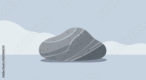 Rock lying on a surface; snow on distant hills. Nature, geology, zen concept