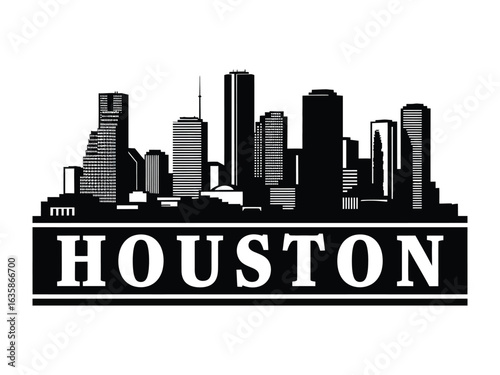 Houston Skyline: A grayscale skyline silhouette showcasing the architectural prowess of Houston, capturing the spirit of the city's urban landscape.