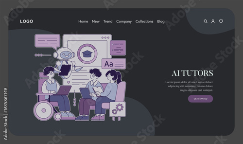 AI Tutor Vector Illustration with Engaged Students