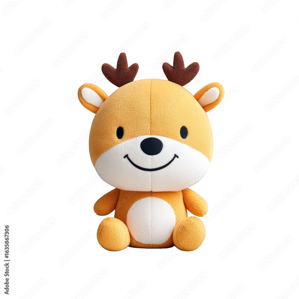Obraz premium Cute Plush Reindeer Toy with Brown Antlers and Smiling Face on Transparent Background