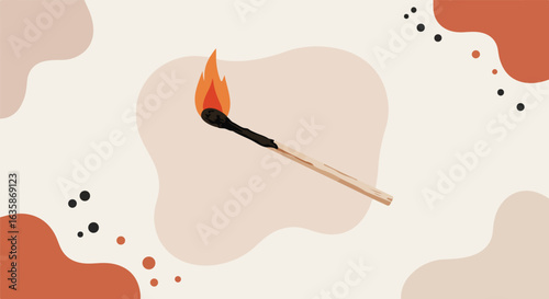 Lit match on beige, abstract background, graphic resource, poster