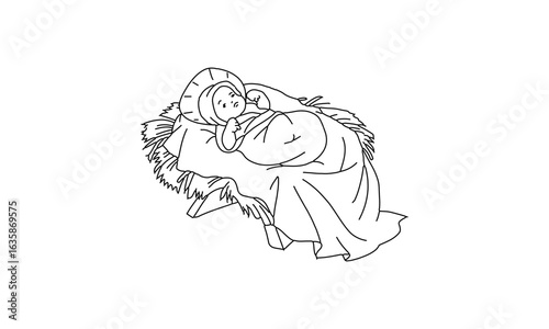 Baby in a Manger Line Art